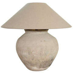 Spanish Wine Vessel Lamp with linen shade